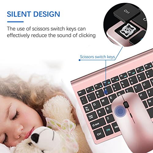 Wireless Keyboard and Mouse Ultra Slim Combo, TopMate 2.4G Silent Compact USB 2400DPI Mouse and Scissor Switch Keyboard Set with Cover, Batteries Included, for PC/Laptop/Windows/Mac - Rose Gold Black - color: Rose Gold Black