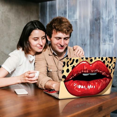 Universal Laptop Skin Sticker Decal, Compatible with MacBook HP Dell Lenovo 12"-15.6", Reusable Vinyl Notebook Cover 3PCS Set, High-Recognition Film-Red Lips Leopard Print Pop Art - color: Red Lips Leopard Print Pop Art