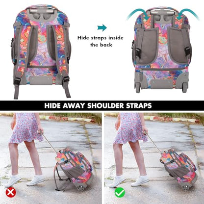 Tilami Rolling Backpack for Kids 19 inch with Lunch Bag Wheeled Laptop Backpack,Dream - color: Dream