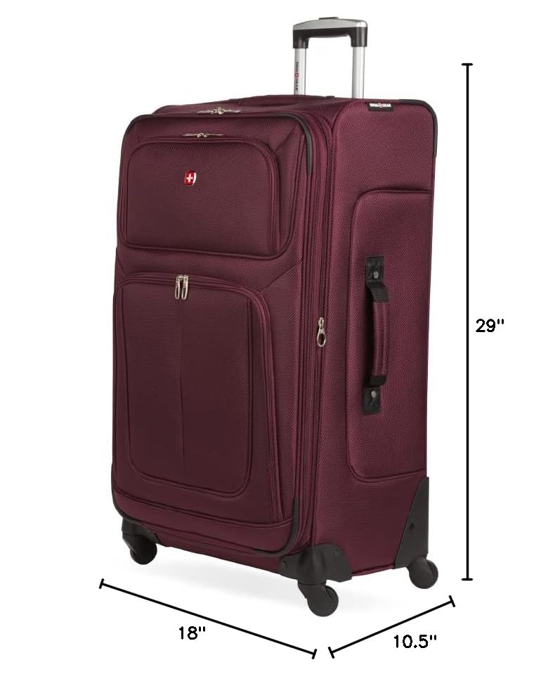 SWISSGEAR Sion Softside Expandable Spinner Luggage Durable Lightweight Travel Suitcase, Merlot, Checked-Large - color: Merlot, size: Checked-Large