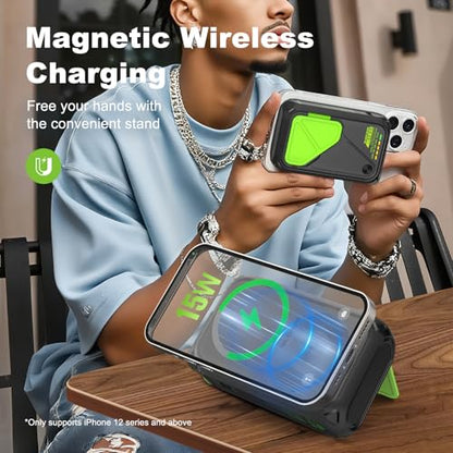 P05 Portable Charger, Magnetic Power Bank, Small Wireless PowerBank, Battery Pack 20000mAh Travel Essentials Fast Charging With Built in Cable, Foldable Wall Plug for iPhone,Samsung,Andriod - color: Black2W