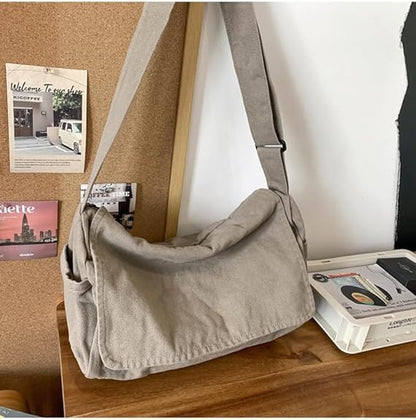 Canvas Messenger Bag Large Messenger Bags for Women Men Casual Canvas Crossbody Shoulder Bag with Multiple Pockets - color: Grey