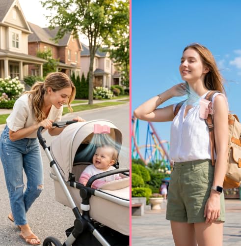 Portable Handheld Mini Fan with Ice Cooling Plate, Personal Clip On Turbo Fan Rechargeable, 18000 RPM 6 Speeds, 360° Detachable Clip, Pocket AC Fans Blow Cold Air for Beach Car Stroller Travel Makeup - color: Pink