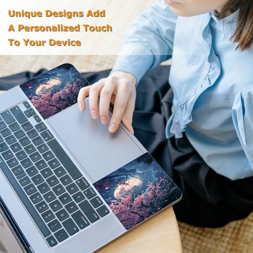 Universal Laptop Skin Sticker with 2 Wrist Pad Decals, 3-Piece Removable Vinyl Laptop Cover, Beautiful Moon Cherry Blossoms Waterproof Anti-Scratch, Easy-Trim Fit for 13.3" 14" 15.6" Laptops - color: Beautiful Moon Cherry Blossoms