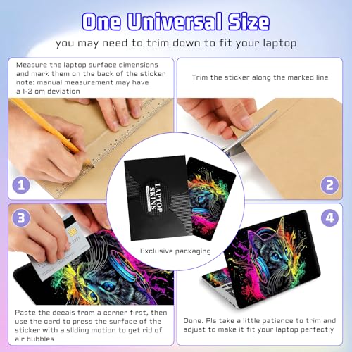Universal Laptop Skin Sticker Decal, Compatible with MacBook HP Dell Lenovo 12"-15.6", Reusable Vinyl Notebook Cover 3PCS Set, High-Recognition Film-Colorful Cat with Headphone - color: Colorful Cat with Headphone