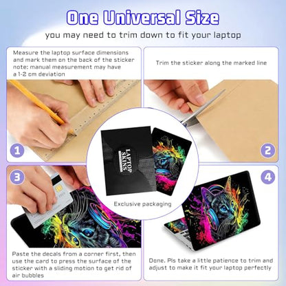 Universal Laptop Skin Sticker Decal, Compatible with MacBook HP Dell Lenovo 12"-15.6", Reusable Vinyl Notebook Cover 3PCS Set, High-Recognition Film-Colorful Cat with Headphone - color: Colorful Cat with Headphone
