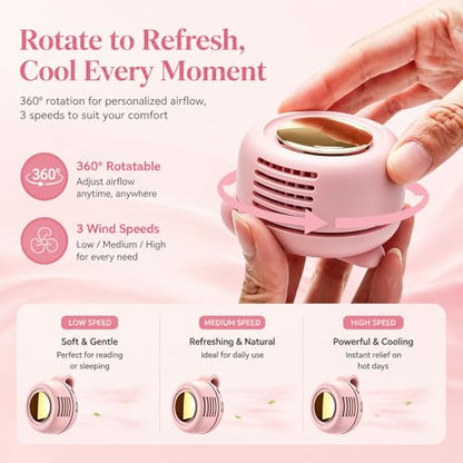 Portable Clip-On Fan, Mini Bladeless Waist Fan, 5100RPM 25dB Ultra-Quiet 3-Speed Rechargeable Small Whirlwind Fan, Hands-Free Personal Cooling for Outdoor Travel Office Camping with USB-C - color: Pink