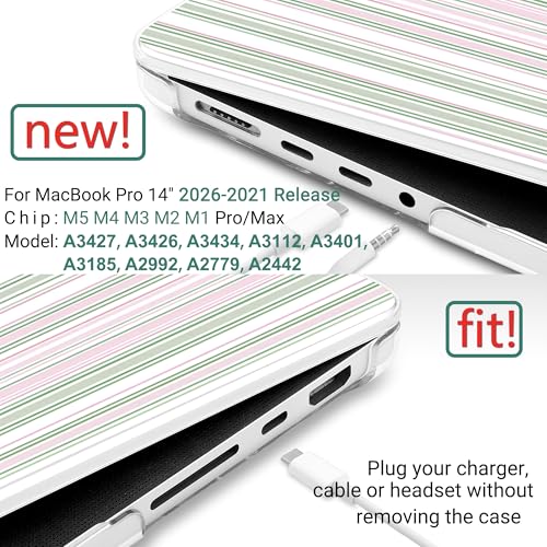 TWOLSKOO Compatible with MacBook Pro 14 inch Case M5 2026 2025-2021 Release M4 M3 M2 M1 Pro/Max Chip, Plastic Hard Shell & Keyboard Cover & USB C to USB Adapter & Screen Film, Pastel Stripes - color: Pastel Stripes