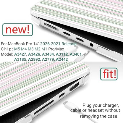 TWOLSKOO Compatible with MacBook Pro 14 inch Case M5 2026 2025-2021 Release M4 M3 M2 M1 Pro/Max Chip, Plastic Hard Shell & Keyboard Cover & USB C to USB Adapter & Screen Film, Pastel Stripes - color: Pastel Stripes