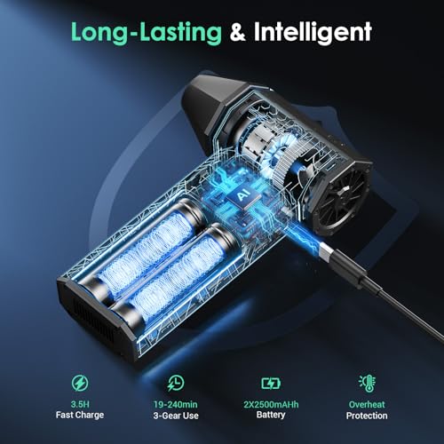 YOTON Compressed Air Duster, 110000RPM Rechargeable Electric Air Blower | 3-Speed Airflow, 5000mAh Battery, USB-C Charging, LED Light, 4 Nozzles & Bag, For Keyboard, PC, Electronics, Car & Home