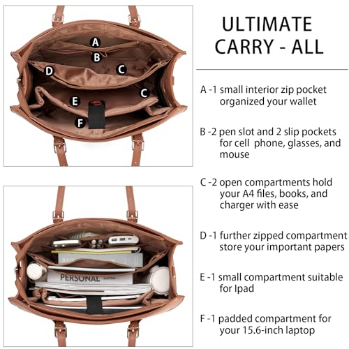 Laptop Bag for Women Waterproof Lightweight Leather 15.6 Inch Computer Tote Bag Business Office Briefcase Large Capacity Handbag Shoulder Bag Professional Office Work Bag | Waterproof Lightweight Leather Large Capacity Work Bag Business Office Briefcase D