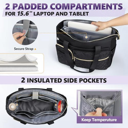SDYSM Teacher Tote Bag 15.6 inch Laptop Bag Work Bags for Women Nurse Tote Professional Computer Messenger Shoulder Bags Laptop Briefcase for Office, College, Nursing, Black - color: Black