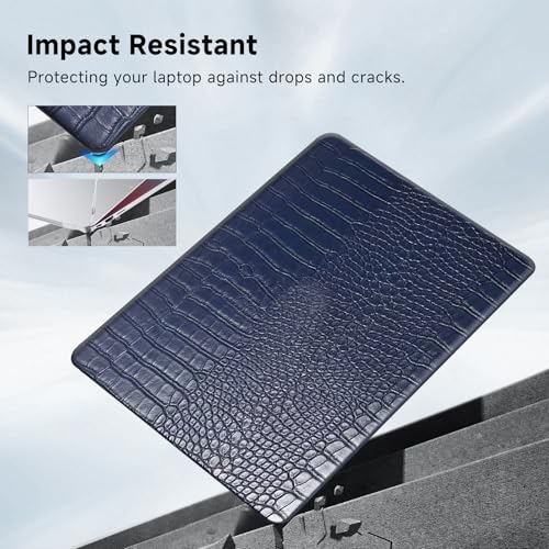 Funut for MacBook Air 13.6 inch Case M5 M4 M3 M2 2022-2024 2025 2026 Release A3449 A3240 A3113 A2681 with Touch ID, MacBook Air 13 M5 Crocodile Leather Hard Shell Case & Keyboard Cover, Blue - color: Crocodile Blue, size: 2022-2026 MacBook Air 13.6 inch M