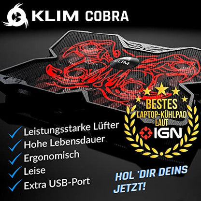 KLIM Wind Laptop Cooling Pad - More Than 500,000 Units Sold - New - Powerful Rapid Action Laptop Cooler - Laptop Stand with 4 Cooling Fans - 2 USB Ports - PC Mac PS5 PS4 Xbox One - Cobra Red - color: Red