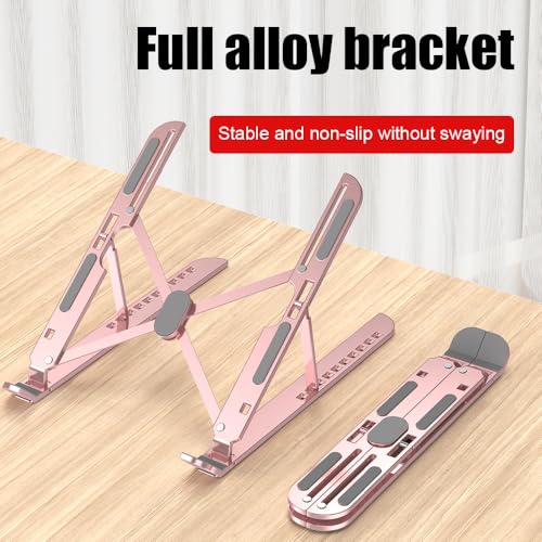 1PC Adjustable Laptop Stand – Aluminum Alloy Foldable Notebook Holder, Ergonomic Portable Computer Bracket with Cooling Ventilation, Non-Slip Laptop Stand for Desk(with 1 Storage Bag)