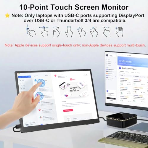 IBW 15.6" Portable Monitor Touchscreen, 1080P FHD IPS USB-C Travel Monitor | Tempered Glass, 10-Point Touch, Dual Speakers, Kickstand, HDMI, External Monitor for Laptop MacBook Phone PS5 Switch Xbox