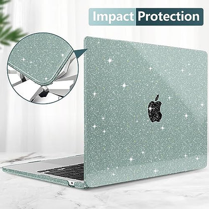 TWOLSKOO Glitter Case for MacBook Air 13 inch M5 2026 M4 M3 M2 2025-2022 (Model A3449 A3240 A3113 A2681), Bling Hard Shell Case & Keyboard Cover & Screen Film for MacBook Air 13.6 inch, Midnight Green - color: Star Midnight Green