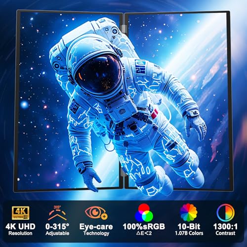 InnoView Dual Portable Monitor 23.8" 3840x2160P 4K 100% sRGB 315°Adjustable Dual Stacked Foldable Monitor Built-in Speakers Screen Extender with HDMI/USB-C/DP for Laptop Windows Mac - size: 23.8-inch