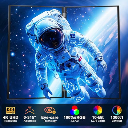 InnoView Dual Portable Monitor 23.8" 3840x2160P 4K 100% sRGB 315°Adjustable Dual Stacked Foldable Monitor Built-in Speakers Screen Extender with HDMI/USB-C/DP for Laptop Windows Mac - size: 23.8-inch