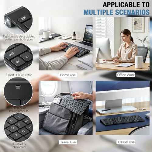 Wireless Keyboard, 78 Keys 2.4G Bluetooth Thin Lightweight Silent Keyboards for Laptop/PC/Tablet/Desktop/Smart TV - color: Black