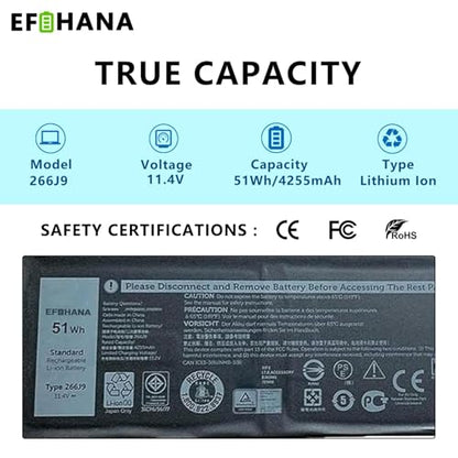 51Wh 266J9 Battery Replacement for Dell G3 15 3590 3500 G5 15 5500 SE 5505 P89F Inspiron 5490 INS 15PR-1545W 1548BR 1645W 1742BR 1742W Series 0415CG C9VNH 0PN1VN 0M4GWP 11.4V 3-Cell - size: 10.35×3.43×0.29 in 266J9