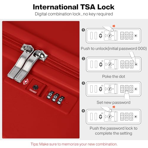 mixi Carry on Luggage, Suitcase with Spinner Wheels 16in Luggage Hardshell Lightweight Rolling Suitcases PC with Cover & TSA Lock, Red - color: Red, size: 16in Carry on