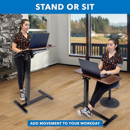 Mount-It! Overbed Table with Wheels, Tilting Adjustable Height Walnut | Tilting Bedside Tray Table with 90° Top for Laptop, Reading & Meals in Bed, Rolling Hospital Desk for Recovery - color: Walnut
