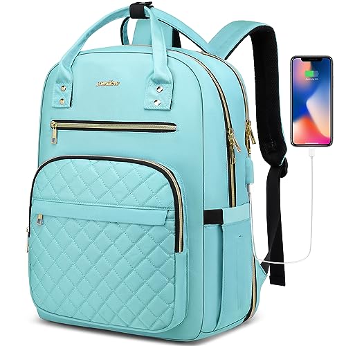 YAMTION Backpack for Women and Teen Girls,School Backpack TSA Laptop Bookbag with USB for College University Students Business Office Work Travel - color: Light Green, size: 15.6 inch