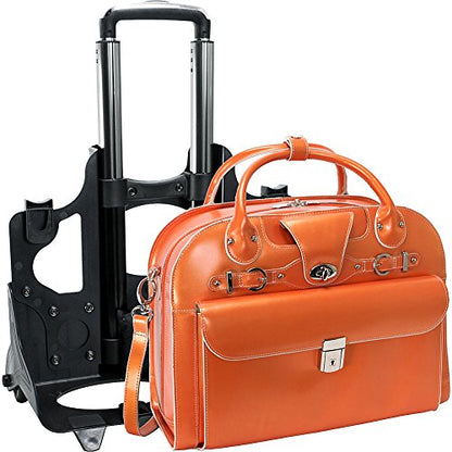 McKlein ROSEVILLE, 15" Leather Detachable -Wheeled Ladies' Laptop/Computer & Tablet Business Briefcase Bag/Women's Rolling Overnight Travel Bag, Removable trolley case - color: Navy
