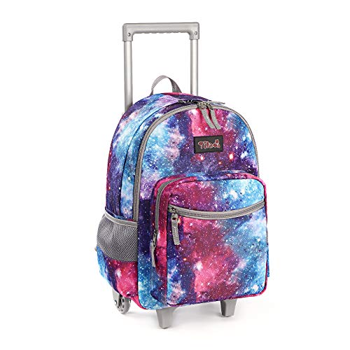 Tilami Rolling Backpack 18 inch Double Handle Wheeled Boys Girls Travel School Children Luggage Toddler Trip - color: Galaxy Black