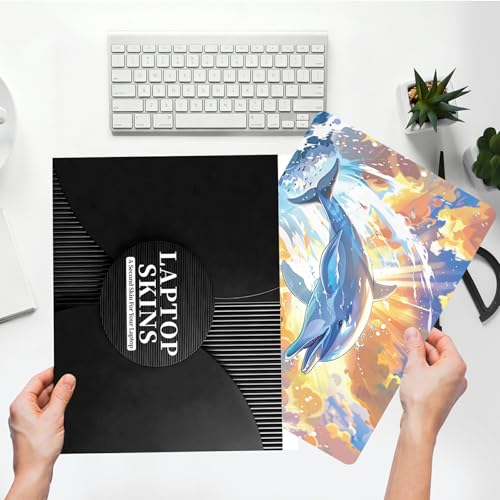 Universal Laptop Skin Sticker with 2 Wrist Pad Skins, Waterproof Scratch Resistant Vinyl Laptop Cover Decal, Cut to Fit for 11–15.6 Inch MacBook HP Dell Lenovo, Dolphin - color: Dolphin