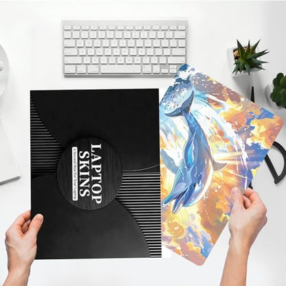 Universal Laptop Skin Sticker with 2 Wrist Pad Skins, Waterproof Scratch Resistant Vinyl Laptop Cover Decal, Cut to Fit for 11–15.6 Inch MacBook HP Dell Lenovo, Dolphin - color: Dolphin