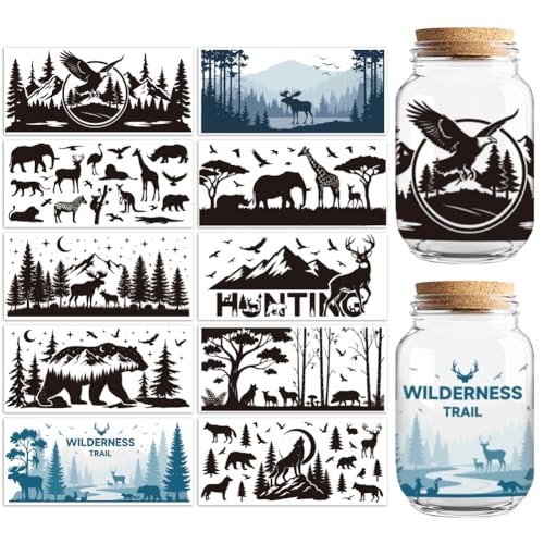Animal Silhouettes UV DTF Cup Wraps, 10 Sheets Transfer Sticker | Waterproof UV DTF Stickers, Custom Vinyl Decals for 16oz Coffee Cups Tumblers Bottles Mugs, DIY Gifts & Crafts - style: Forest Animal Silhouettes