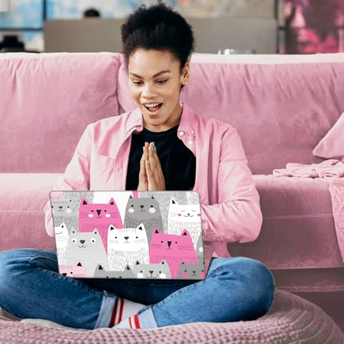 SUPERDANT Laptop Skin Sticker Cartoon Cat Laptop Decals Personalized Universal Notebook Computer Wrap Vinyl Skin Stickers Cover Art Decal Removable 12-15.6 Inch Scratch-Resistant Gifts Gray Pink
