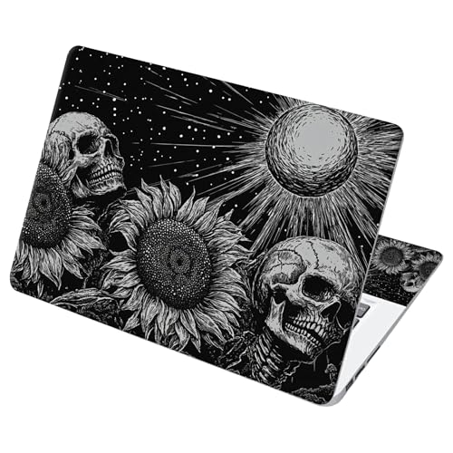 Universal Laptop Skin Sticker with 2 Wrist Pad Decals, 3-Piece Removable Vinyl Laptop Cover, Dark Sunflowers Skull Waterproof Anti-Scratch, Easy-Trim Fit for 13.3" 14" 15.6" Laptops - color: Dark Sunflowers Skull