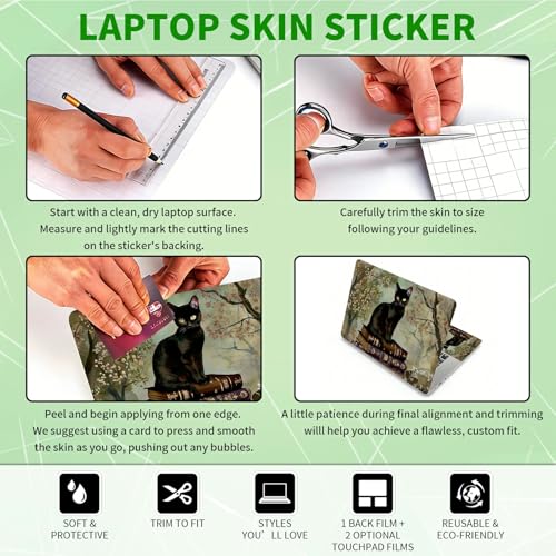 Laptop Skin Sticker Decal, Universal Protective Cover Fit 12 13 14 15.6 Inch Notebook, Reusable Water-Resistant Vinyl Decal w/ 2 Wrist Pads for Business Travel Office, Book Cat Gray - color: Book Cat Gray