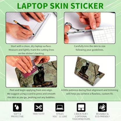 Laptop Skin Sticker Decal, Universal Protective Cover Fit 12 13 14 15.6 Inch Notebook, Reusable Water-Resistant Vinyl Decal w/ 2 Wrist Pads for Business Travel Office, Book Cat Gray - color: Book Cat Gray