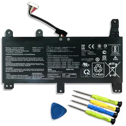 C41N1731-2 Laptop Battery Replacement for Asus ROG Strix G531GU G731GV G731GW G512LU G512LV G512LW G712LU G531GU G531GV G532LV G732LW G531GW Series 15.4V 66Wh 4335mAh 15.4V 66Wh 4335mAh - size: 10.24×3.43×0.28 in C41N1731-2