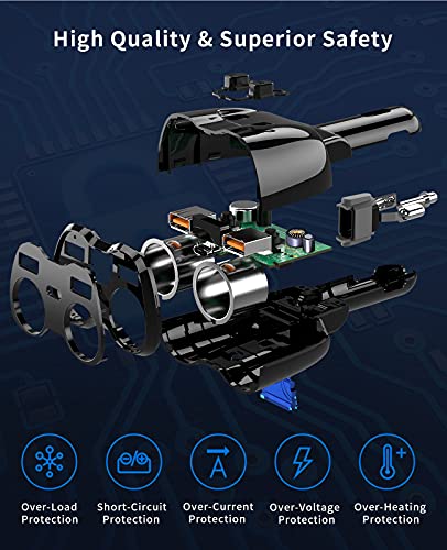 Cigarette Lighter Splitter, SUPERONE 180W 2-Socket Adapter with PD USB-C | Dual QC3.0 & 20W USB C Car Charger, 2026 Upgraded Cigarette Lighter Adapter for GPS/Dash Cam/Laptop/iPad/iPhone17/16/15/14/13 - color: Black
