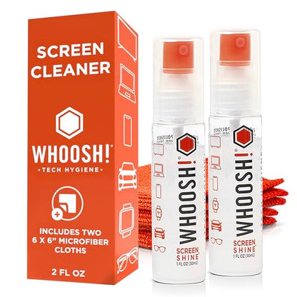 Whoosh Screen Shine Go Refillable Screen Cleaner Kit, Set of 2, 1 fl oz | TSA Approved for Travel, Streak Free Finish, For MacBook, Phone and Eyeglasses, Microfiber Cloth Included - size: 1 fl oz (Pack of 2)