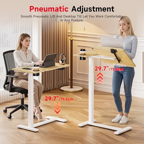 Okin Overbed Bedside Table with Wheels, Adjustable Medical Tilt Top Hospital Bed Table Over The Bed, Rolling Desk Mobile Standing Desk for Hospital Home Use (Maple) - color: Maple