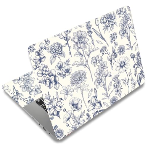 SUPERDANT 3pcs Blue Floral Laptop Skin Sticker Set 15.6x10.6 in Removable Notebook Decal Cover for 12-15.6 Inch Laptops and Multiple Device Decoration Blue Flowers Plants