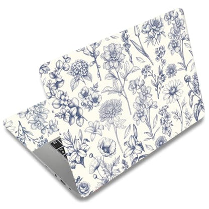 SUPERDANT 3pcs Blue Floral Laptop Skin Sticker Set 15.6x10.6 in Removable Notebook Decal Cover for 12-15.6 Inch Laptops and Multiple Device Decoration Blue Flowers Plants
