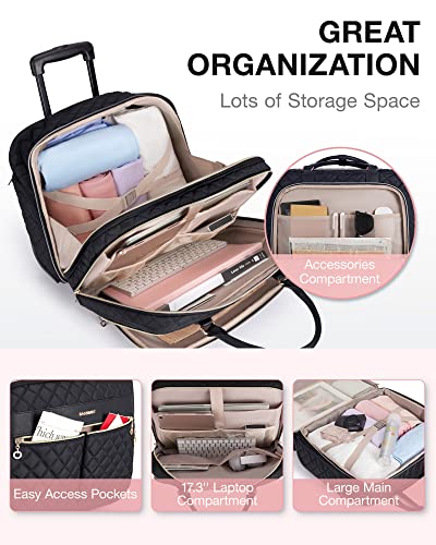 BAGSMART Rolling Laptop Bag Women, 17.3-Inch Quilted Briefcase on Wheels, Computer Case for Business Travel Work - color: Black