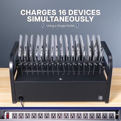 VIVO Lockable 16-Bay Laptop/Tablet Open Charging Station, Multi Device Charging Organizer, Chromebook Charging Station for Classroom, Devices up to 14 inches, Lock Box and Key, Black, STAND-LAPC3-L - size: 16-Bay + Lock