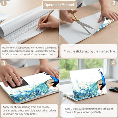 Aesthetic Laptop Skin Cover,12-15.6 Inch Universal Vinyl Sticker Decal,Peacock Watercolor Art Waterproof Scratch-Resistant Notebook Wrap,Removable Residue-Free Protector - color: Peacock Watercolor Art