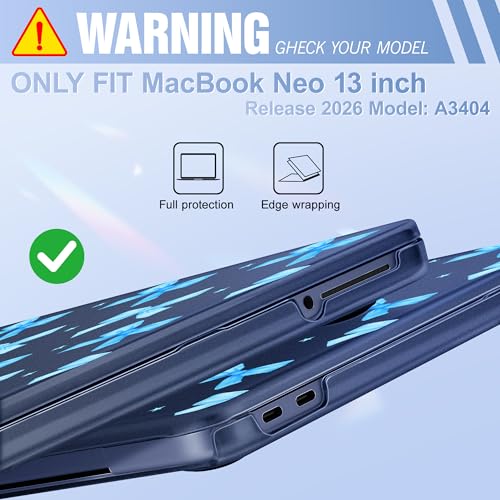 May Chen for MacBook Neo Case 13 inch 2026 | 100% Match Official Color | Pattern Printing, Anti-Crack & Scratch & Fingerprint | Protective Hard Shell Cases Laptop Model A3404 - Light Blue Bow - color: Light Blue bow