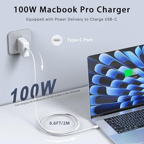 Mac Book Pro Charger - 100W USB C Laptop Charger Compatible with MacBook Pro/Air 16, 15, 14, 13 Inch, MacBook M1 M2 M3 M4 M5, iPad Pro/Air and All Type C Device, Type C to C Fast Charger