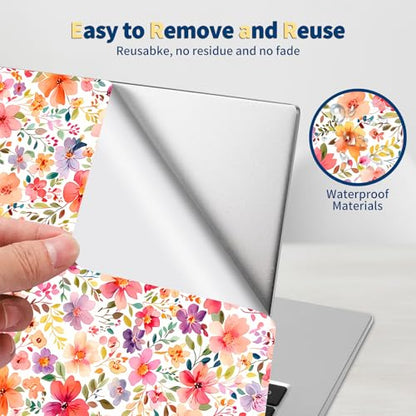 Universal Laptop Skin for 13-16 Inch Laptops,Vinyl Protective Sticker Decal,Easy DIY Trim-to-Fit for HP/Dell/MacBook,Bubble-Free & Removable,Pink Flowers - color: Pink flowers