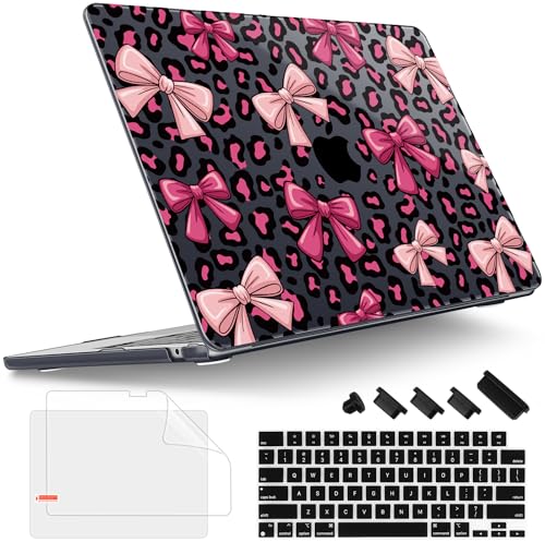 Tuiklol for 2025 2024 2023 MacBook Air 15 inch Case M4 M3 M2 Chip, Model A3241 A3114 A2941 Hard Shell Case with Keyboard Cover & Screen Protector for MacBook 15.3'' Cover, Leopard Print Bow - color: Leopard Print Bow